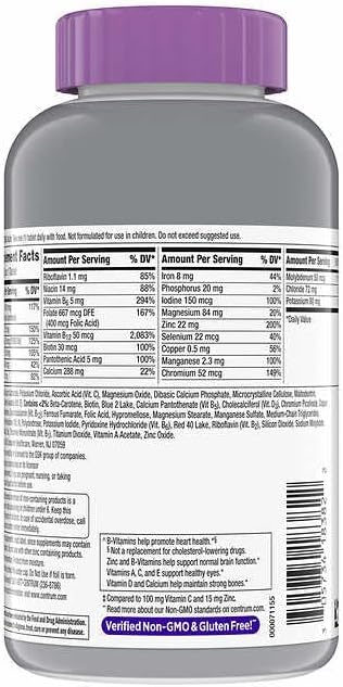 Centrums Silver Women 50+ Multivitamin, 275 Tablets Bundle - Non-GMO & Gluten Free, Adult Multi & Letter Vitamins Herbals & Dietary Supplements for Health