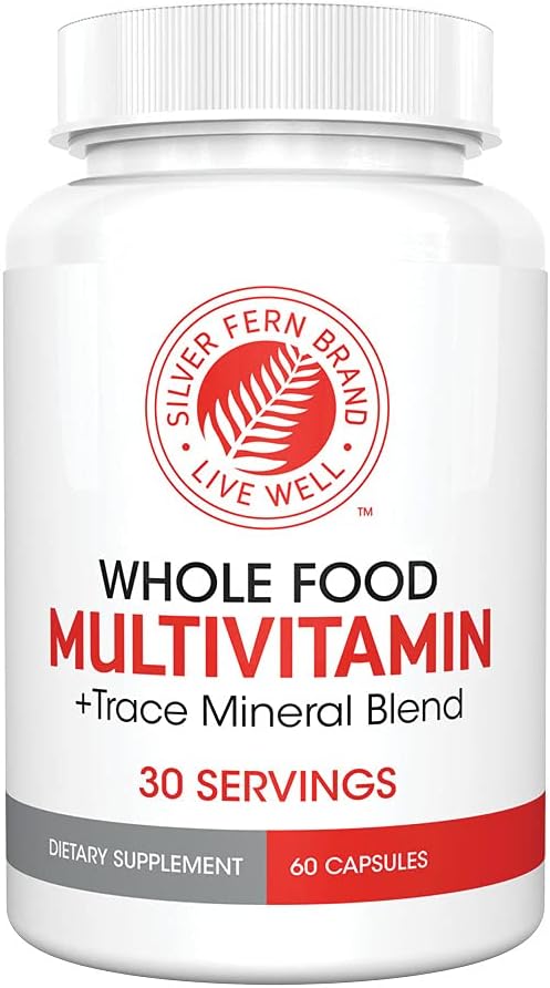Silver Fern Whole Food Daily Multi Vitamin w/Trace Mineral Blend Supplement - 1 Bottle - 60 Vegicaps - 30 Day Supply - Natural, Non-GMO, Vegan, Men's & Women's Multivitamin - Zero Synthetics