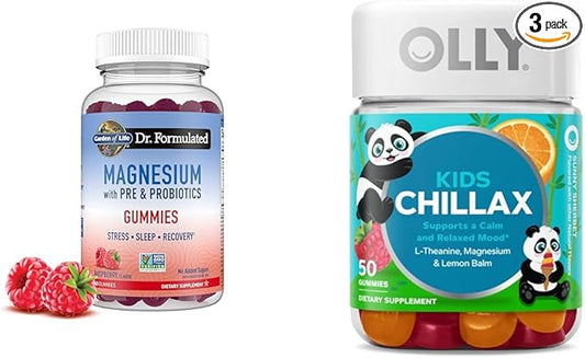Garden of Life Magnesium Gummies for Stress & Sleep + OLLY Kids Magnesium Gummies for Calm, 60 + 50 Count