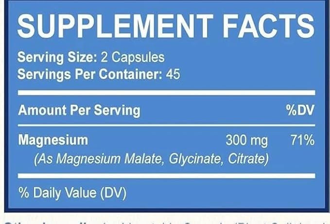Triple Magnesium Complex/for Muscles, Nerves,& Energy/High Absorption / 90 Capsules Supplement Dietary Edible Fitness Healthcare Optimum, Transparent