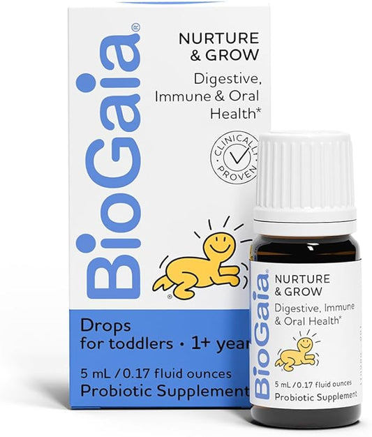 BioGaia Nurture & Grow Toddler Probiotic | Ages 1+ | Liquid Probiotic | Allergen-Free | Triple-Benefit Probiotic for Kids | Digestive Health, Immune Support & Oral Health Protection | 25-Day Supply