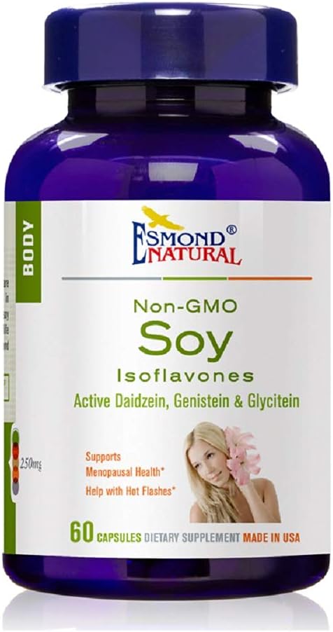 (3 Pack) Esmond Natural: Soy Isoflavones Non-GMO (Supports Menopausal Health & Hot Flashes), GMP, Natural Product Assn Certified, Made in USA - 250mg, 180 Capsules