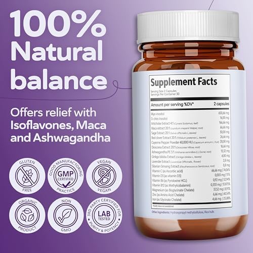 Inositol FEM Menositol 19-in-1 60Caps, Perimenopause & Menopause Supplements for Women Weight Loss with Myo-Inositol, D-chiro and Isoflavones, Control Metabolic Health, 100% Natural, Hormone, SoyFree