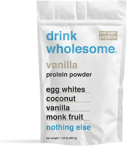 drink wholesome Vanilla Egg White Protein Powder | for Sensitive Stomachs | Gut Friendly | Dairy Free | No Artificial Sweeteners or Stevia | Carnivore, Keto, Low Carb & Paleo | for Kids & Seniors