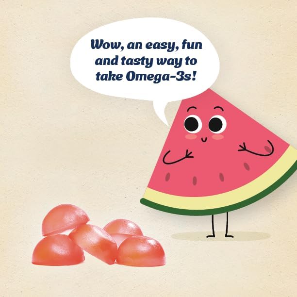 Wiley's Finest Kids Vegan Omega-3 Gummies - Natural Sugar - Vegetarian DHA, ALA & SDA - Gluten Free - Watermelon Flavor, 30 Gummies