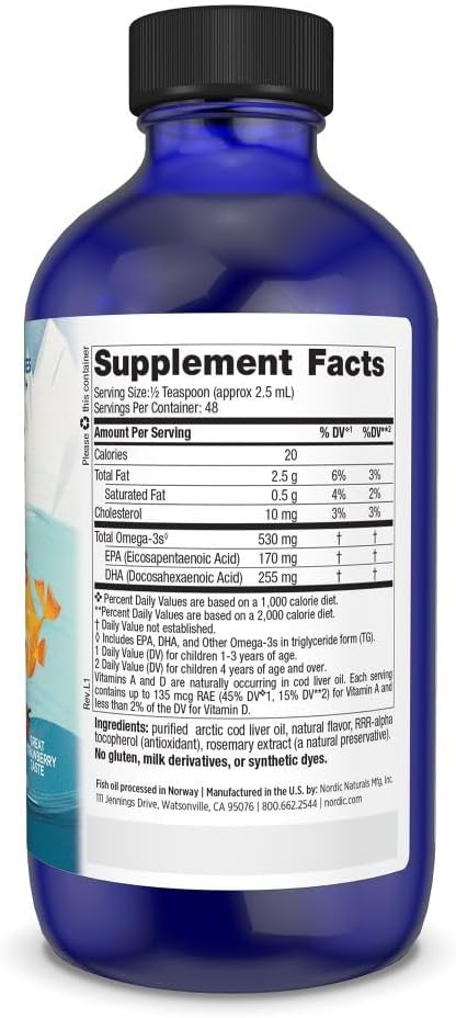 Nordic Naturals Children’s DHA, Strawberry - 4 oz for Kids- 530 mg Omega-3 with EPA & DHA - Brain Development & Function - Non-GMO - 48 Servings
