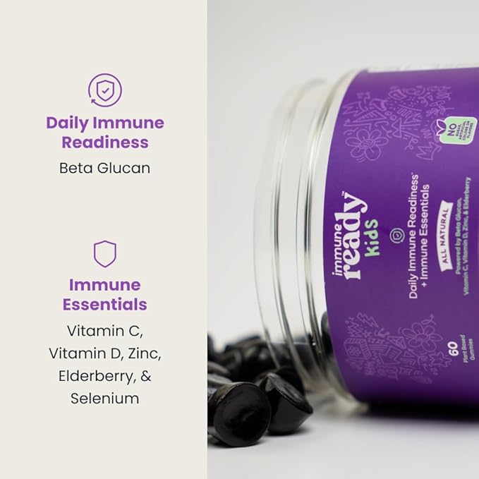 Immune Ready™ Kids Multivitamin Gummies – Mixed Berry Flavor – Sugar-Free Daily Kids Immune Support with Beta Glucan, Elderberry, Vitamin C, D3 & Zinc – Vegan, Non-GMO – 60 Gummies