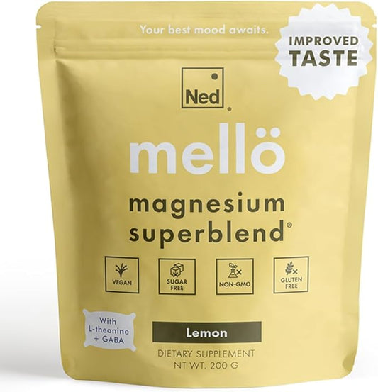 Mellö Magnesium Supplement Superblend Powder - Magnesium Glycinate with L-Theanine, GABA, and 70 Trace Minerals - Supports Sleep, Relaxation, Balanced Energy - Lemon Flavor, 30 Servings
