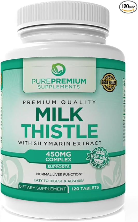 PurePremium Milk Thistle Supplement with Silymarin - 450mg Complex Normal Liver Support Supplement - Milk Thistle Extract for Normal Liver Function - 120 Tablets