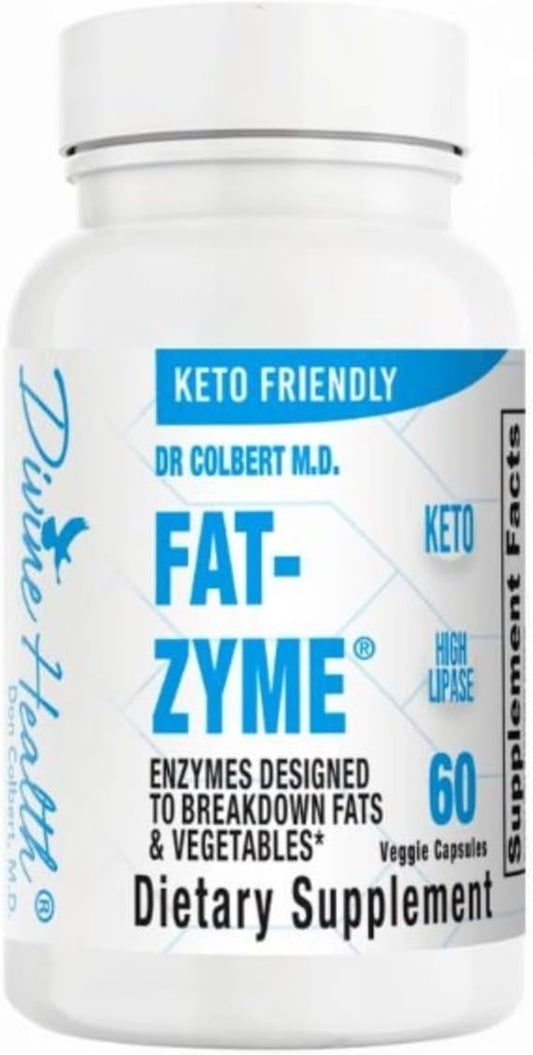 Dr. Colbert's Keto Zone Fat-Zyme - Ketogenic Digestive Enzymes - HIgh Lipase - Vegan & Vegetarian Enzyme - 30 Day Supply - Contains High Quantities of Enzymes That Break Down Veggies & Fats