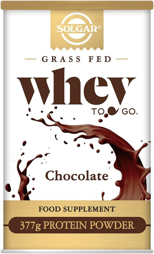 Solgar Grass Fed Whey to Go Protein Powder Chocolate, 13.2 oz - 20g of Grass-Fed Protein from New Zealand cows - Great Tasting & Mixes Easily - Supports Strength & Recovery - Non-GMO, 13 servings