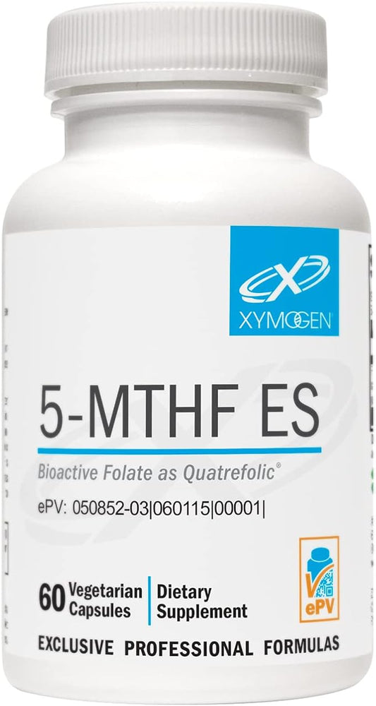 XYMOGEN 5-MTHF ES - 17,000 mcg DFE - Bioactive Folate Supplement as Quatrefolic - Mood, Cardiovascular + Methylation Support - Vitamin B Methyl Folate as L Methylfolate (60 Capsules)
