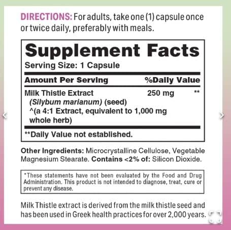 Vitamin World Milk Thistle 1000mg 180 Rapid Release Vegetarian Capsuls, Silymarin Marianu