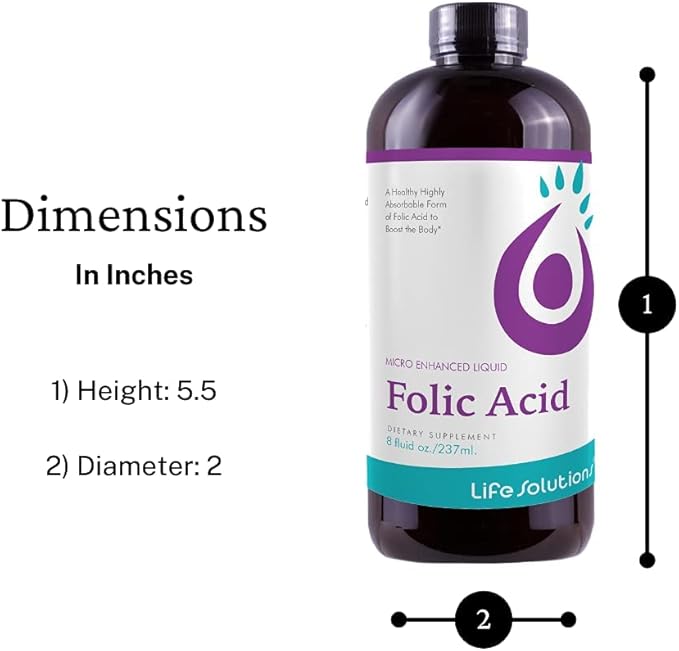 Liquid Folic Acid Supplement – 800 mcg Vitamin B9 per Serving – Berry Flavor, 8 fl oz – Fast Absorption, Prenatal, Heart & Brain Support