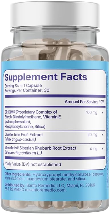 Santo Remedio Hormonal Balance, Dietary Supplement, Relief for Menopause Symptoms, Helps Reduce Hot Flashes, Night Sweats, and Mood Swings, Clinically Proven Ingredients, Hormone-Free, 30 Servings