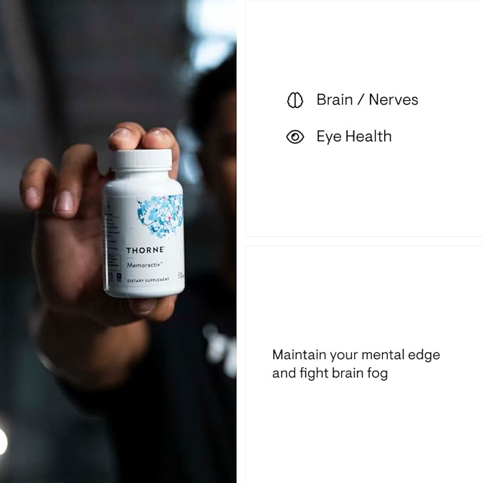 THORNE Memoractiv - Nootropic Brain Supplement for Focus, Creativity, and Concentration - Ashwagandha, Ginkgo, Lutemax, Bacopa, Pterostilbene - Gluten-Free, Dairy-Free* - 60 Capsules - 30 Servings