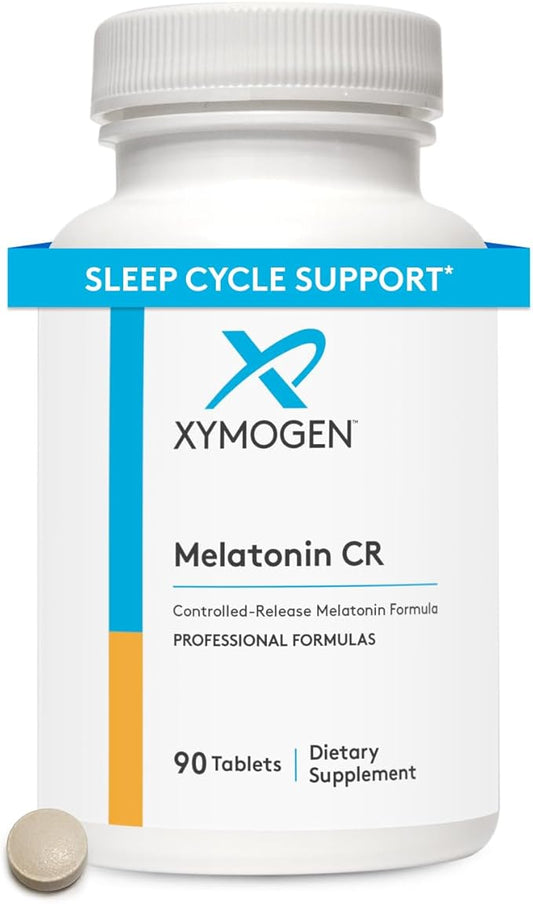 XYMOGEN Melatonin CR - Time Release Melatonin 5mg Supplement with Vitamin B6 - Nighttime + Immune Support - Biphasic Delivery Releases Quickly Then Steadily (90 Extended Release Tablets)