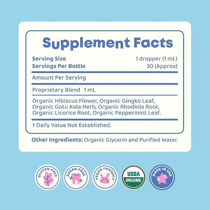 JoySpring Genius Drops Smartberry Vanilla | Herbal Focus Support for Kids with Ginkgo Biloba, Licorice Root, Gotu Kola Extract, Peppermint Leaf | Liquid Cognitive Wellness Formula|1fl oz (30 Servings)