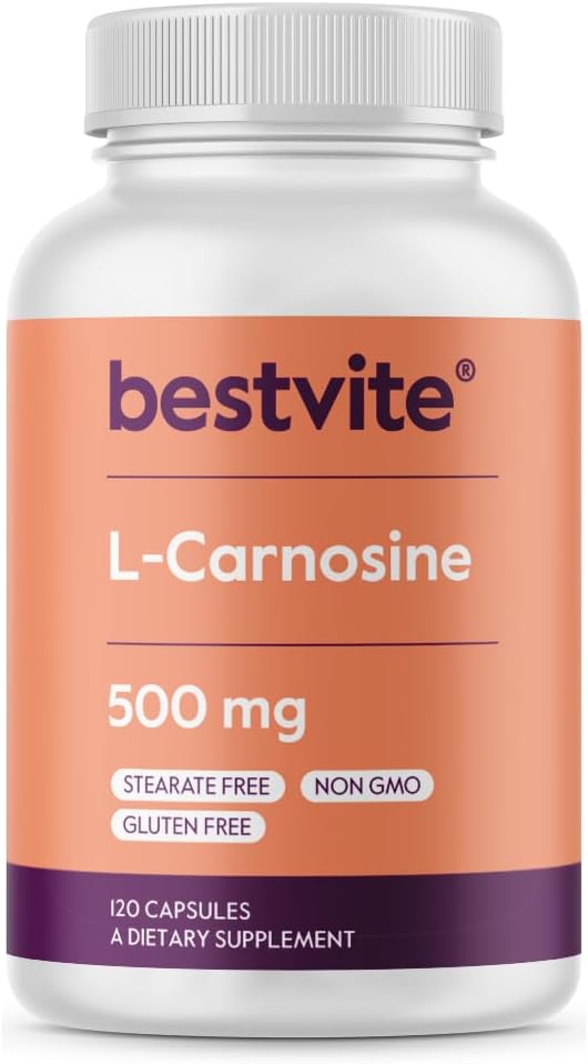 BESTVITE L-Carnosine 500mg per Capsule (120 Capsules) No Fillers - No Stearates - Non GMO - Gluten Free