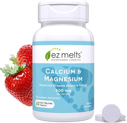 EZ Melts Dissolvable Calcium and Magnesium Supplement with Vitamin D3, Sugar-Free, 1-Month Supply