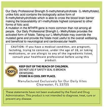 L-Methylfolate 15mg (2 Bottles) - 180 Capsules - Professional Strength Active Methyl Folate - 5-MTHF Supplement - Non GMO, Gluten Free, No Fillers