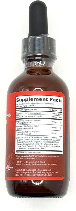 Clean Nutra Cayenne Pepper Drops Supplement Liquid + Hawthorn Berry, Vitamin D3 K2 Beet Root Powder, Ceylon Cinnamon, Turmeric Curcumin, Organic Panax Ginseng, Berberine Extract Organic