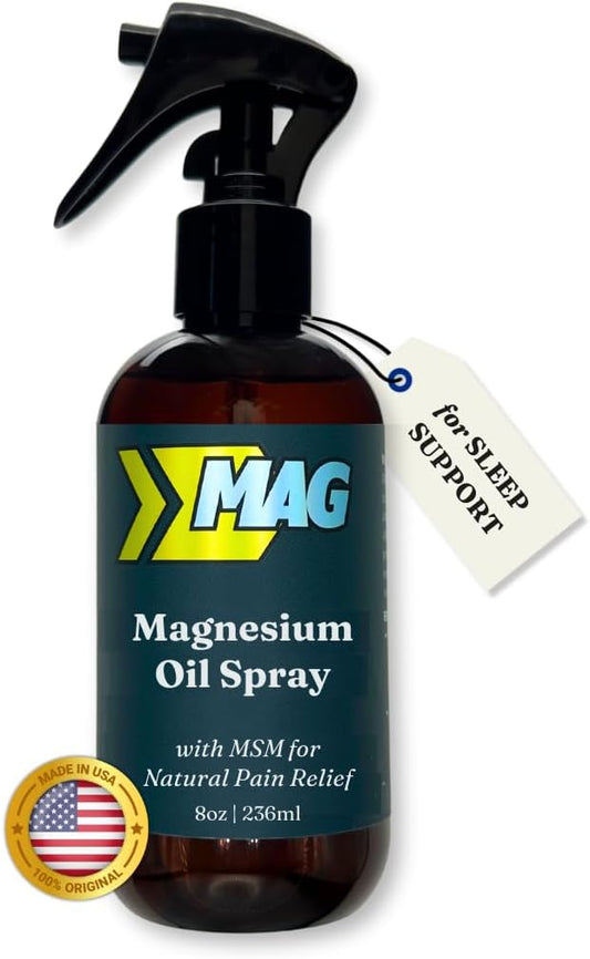 Pure Magnesium Oil Spray with MSM – Extra Strength for Sleep, Muscle Pain, Cramp Relief, Energy – Fast-Absorbing, Fragrance-Free, All-Natural - Tired Feet, Fatigue, Women’s Health - 8oz