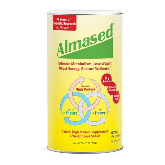 Almased Meal Replacement Shake - Low-Glycemic High Plant Base Protein Powder- Nutritional Weight Health Support Supplement - Original Flavor - 17.6 oz