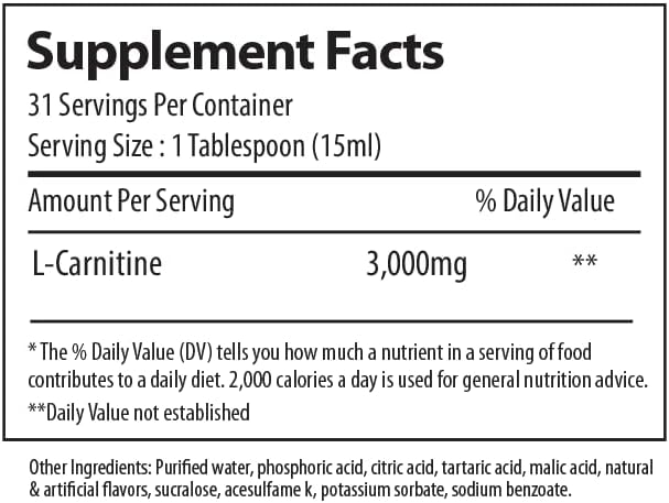 L-Carnitine 3000 mg Liquid | Stimulant-Free Amino Acid | 31 Servings (Watermelon Candy)