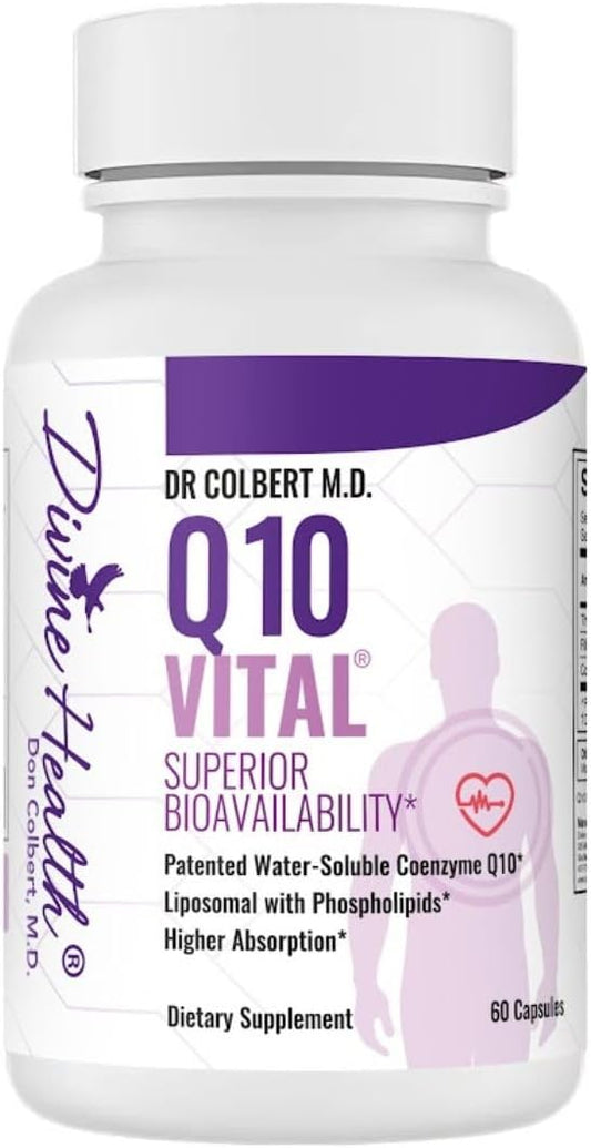 Divine Health Dr. Colbert MD Q10 Vital 100mg CoQ10 | Riboflavin | Thiamine | 60 Capsules