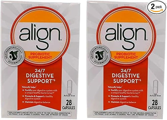 Align Probiotics, Probiotic Supplement for Daily Digestive Health, 28 Capsules, #1 Recommended Probiotic by Gastroenterologists (Packaging May Vary) (Pack of 2)