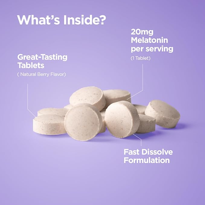 Balancebreens Melatonin 20mg Fast-Dissolve, 120 Tablets – Natural Sleep Aid for Restful Nights, Drug-Free Support for Relaxation and Tranquility