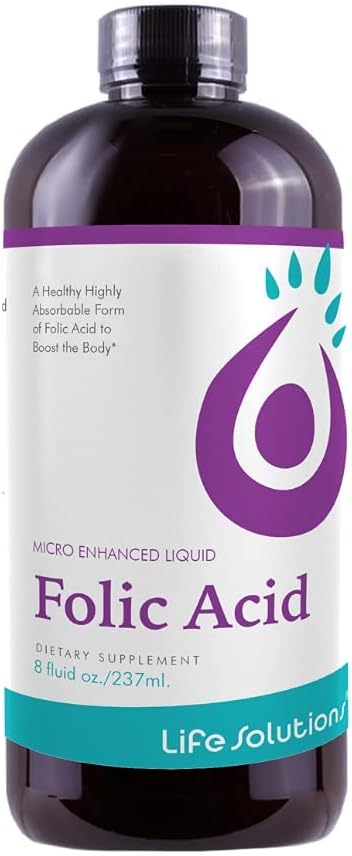 Liquid Folic Acid Supplement – 800 mcg Vitamin B9 per Serving – Berry Flavor, 8 fl oz – Fast Absorption, Prenatal, Heart & Brain Support