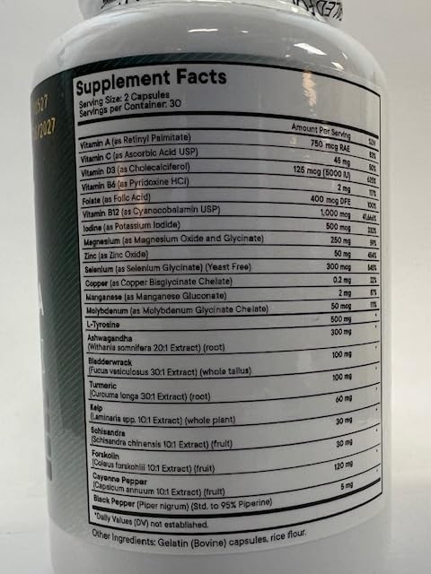 Selenium, Zinc, Iodine, L Tyrosine, Ashwagandha - Thyroid Support Supplement for Women and Men with Bladderwrack, Turmeric, Silica Kelp, Schisandra - 60 Count (Pack of 3)