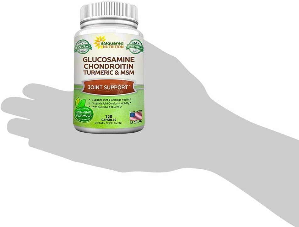 aSquared Nutrition Glucosamine Chondroitin Turmeric MSM Boswellia - 120 Capsules - Joint Support Supplement - Joint Support Relief Pills for Health - Natural Supplement for Back, Knee & Hands