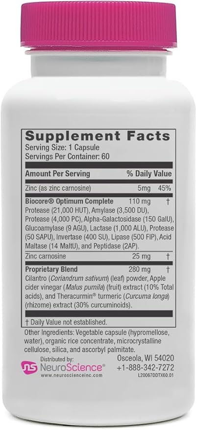NeuroScience Digest DTX Gut Supplement with Digestive Enzymes for Men & Women + Apple Cider Vegar & Zinc Carnosine - Promote Healthy Gut Detox, Immune Support & Digestive Health (60 Capsules)