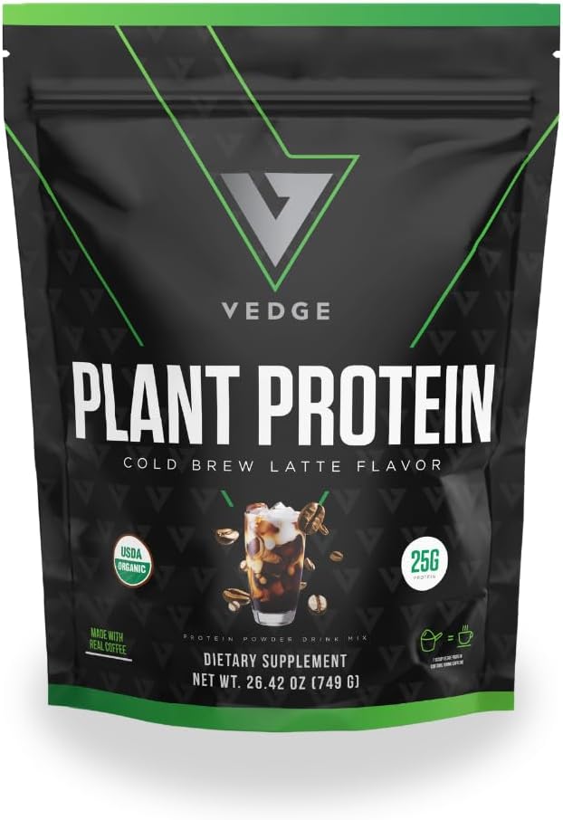vedge Certified Organic Plant Protein Cold Brew Latte (20 Servings) - Plant-Based Vegan Protein Powder, USDA Organic, Gluten Free, Non Dairy Nutrition Plant Protein