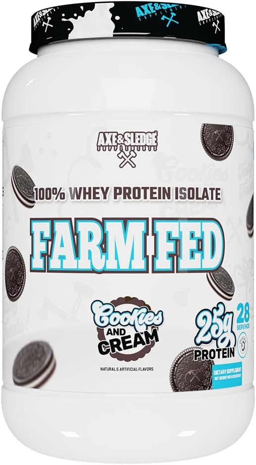 Axe & Sledge Supplements Farm Fed 100% Whey Protein Isolate with Digestive Enzymes (Cookies & Cream V2)