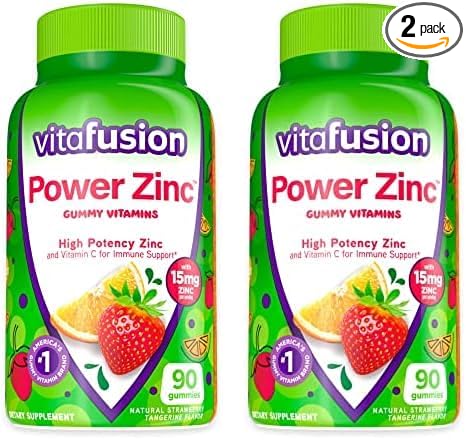 Vitafusion Power Zinc Gummy Vitamins, Strawberry Tangerine Flavored Immune Support (1), 90 Count (Pack of 2)