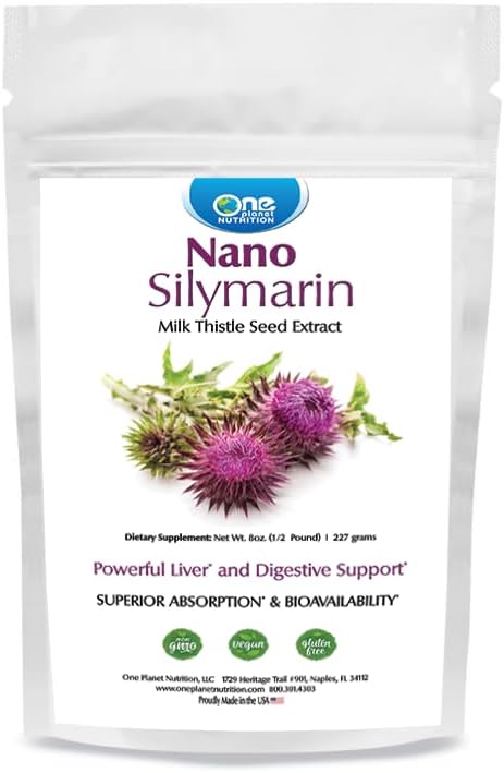 Nano Silymarin Powder 8 oz (227 Servings), Milk Thistle Seed Extract, Nano for Enhanced Absorption, Supports Overall Welness, Non-GMO, Vegan, Gluten Free