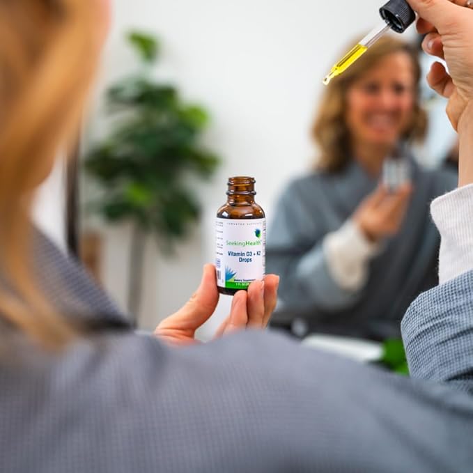 Seeking Health Vitamin D3 + K2 Drops, 12.5 mcg D3 and 50 mcg K2, for Calcium Absorption, Suitable for Kids and Toddlers 4+, Easy to Swallow Vegetarian Drops (1 fl Ounce)