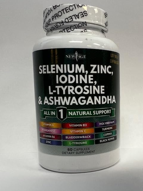 Selenium, Zinc, Iodine, L Tyrosine, Ashwagandha - Thyroid Support Supplement for Women and Men with Bladderwrack, Turmeric, Silica Kelp, Schisandra - 60 Count (Pack of 3)