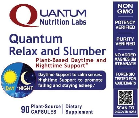 Quantum Nutrition Labs Quantum Relax and Slumber - Sleep Supplement with Magnesium Malate & L-Theanine, Natural Calm Complex with Lemon Balm & Valerian Root for Women & Men - 90 Capsules