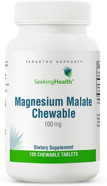 Seeking Health Magnesium Malate Chewable Tablet, 100 mg Dimagnesium Malate Supplement to Support Sleep and Balanced Mood, High-Absorption Chelated Magnesium, Vegan & Vegetarian (100 lozenges)