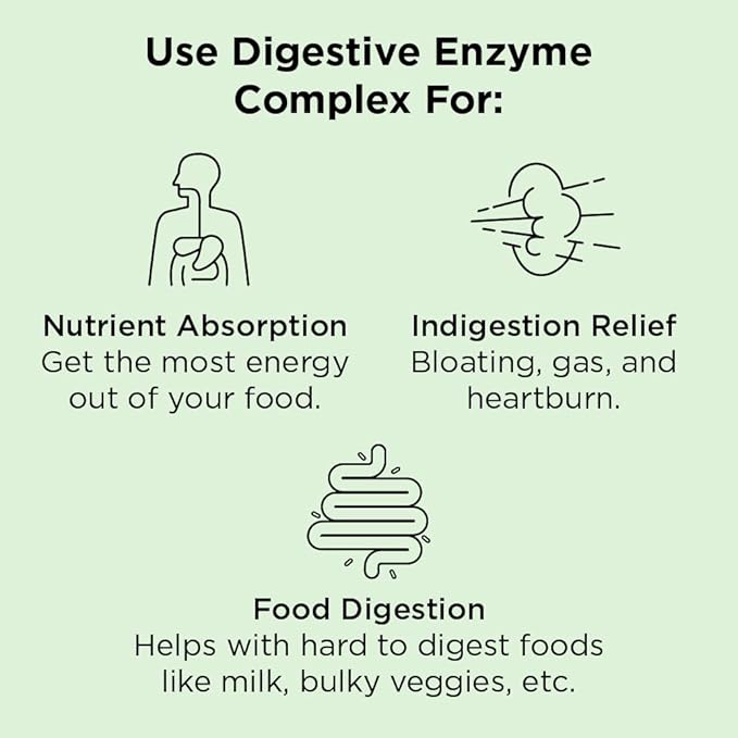 Nbpure Vegan Digestive Enzyme Complex – Daily Bloating, Gas, & Food Digestive Support for Women & Men – 12 Enzymes & 3 Herbs – Lactase, Protease, Lipase, Ginger, Cinnamon, Peppermint + More