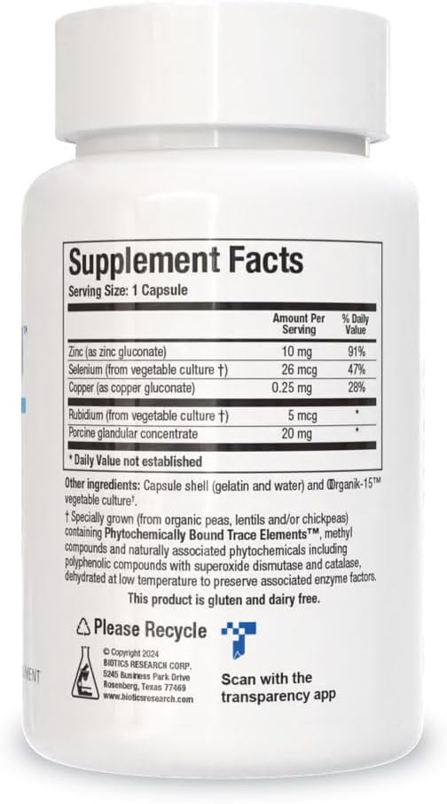 Biotics Research GTA Forte II™ Selenium Supplement with Zinc, Copper, Porcine Glandular & Rubidium, Endocrine Glands Support, Optimal Hormonal Balance, Phytochemically Bound Trace Elements 90 Capsules