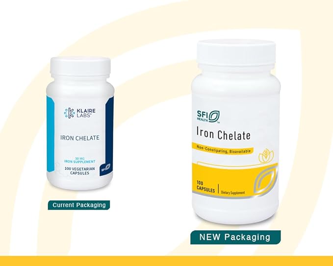 Klaire Labs Iron Bisglycinate Chelate Supplement - 30mg Ferrous Bisglycinate Chelate - Designed to be Well-Tolerated, Well-Absorbed & Gentle on Stomach - Hypoallergenic (100 Capsules)