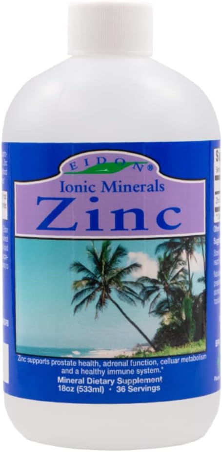 Eidon Ionic Minerals Liquid Zinc Concentrate - Ionic Zinc Supplement Drops for Adults and Kids, Support Immune System, Hair and Skin, Liver and Kidney Health, Relieves Stress - 18 oz