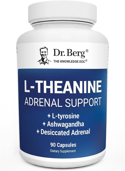 Dr. Berg L-Theanine 200mg - Includes Zinc, Copper, L-Tyrosine, & Ashwagandha – L-Theanine Supplement Adrenal Support - for Relaxation, Stress Relief, and Mental Clarity* – 90 Gelatin Capsules