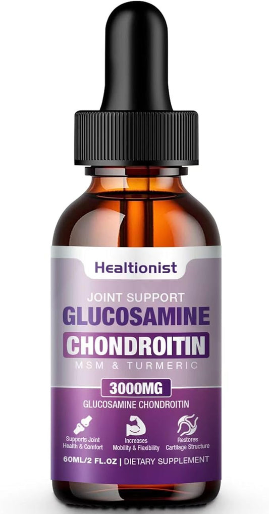 1 Pack Glucosamine Chondroitin MSM Liquid Drops, Extra Strength Joint Support Supplement for Adults Men & Women, Quercetin Boswelia, Bromelain, Antioxidant Immune Support (2 Fl oz)